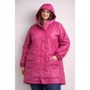Lands End Pink Hooded Rain Jacket Fleece Lined XL 18 20 Coat